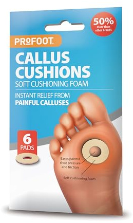 PROFOOT Callus Cushions - Instant Relief from Painful Calluses - 6 Pads, Super Soft Foam, Hypoallergenic Adhesive - Anti-Friction - Soft Cushioning