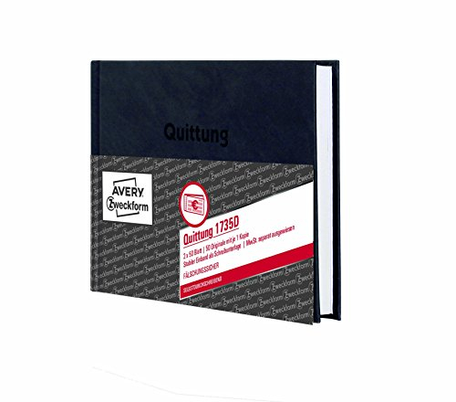 AVERY Zweckform 1735D Quittung MwSt. separat ausgewiesen (A6, Hardcover, 2x50 Blatt) weiß/gelb