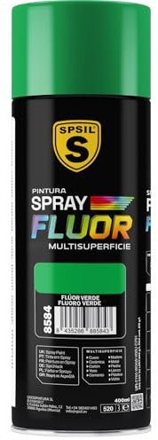 SPSIL Pintura Spray Fluor Verde 200ml - Spray para uso Profesional y Doméstico en múltiples superficies - Color Vibrante con la luz - Secado Rápido