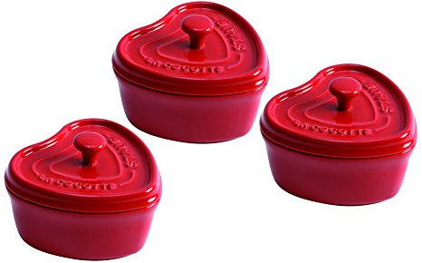 STAUB Ceramics Mini Heart Cocotte Set, 3-piece, Cherry