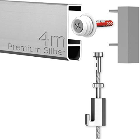 hang-it 4 Meter Premium Bilderschienen Galerieschienen - Komplett Set