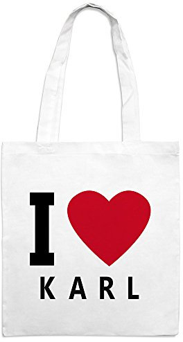 Jutebeutel mit Namen Karl - Motiv I Love - Farbe weiß – Stoffbeutel, Jutesack, Hipster, Beutel