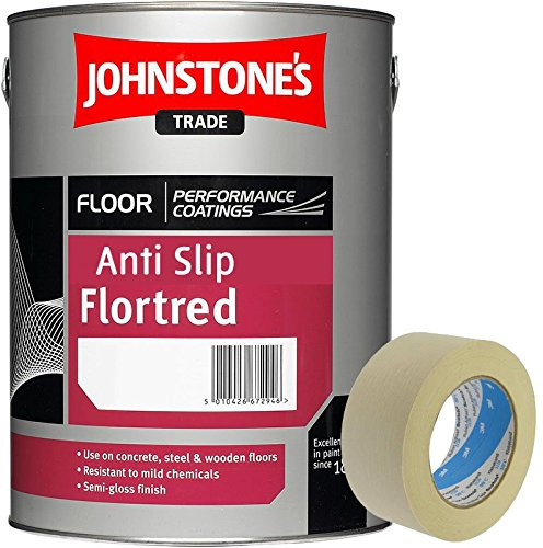 Johnstone's Trade Anti Slip Flortred Floor Paint Princess Grey 5L 2 inch Masking Tape included