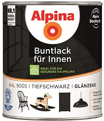 Alpina Buntlack Metalllack 0,75L tiefschwarz Ral 9005 glänzend Innen