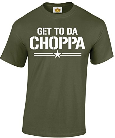 Crown Designs Get to Da Choppa Arnie Quotes for Men & Teenagers T-Shirts Tops - Military Green/X-Large