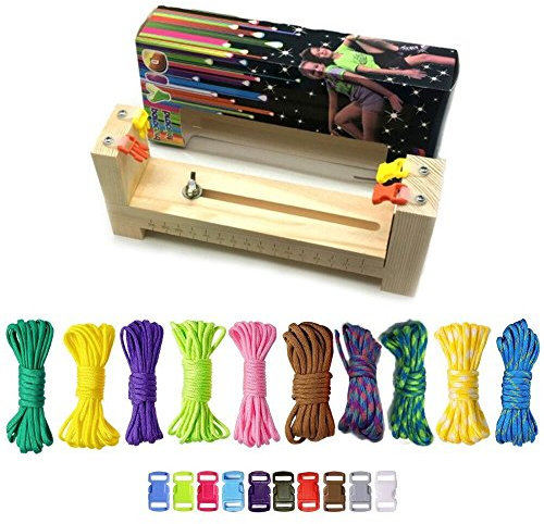Armbandmacher-Baukasten, 10 seitliche Öffnungen aus Kunststoff und 10 Fallschirmschnüren, Armband-Hersteller, Paracord-Geflecht, Massivholz, Strick-Weben, DIY, manuelles Flechtset