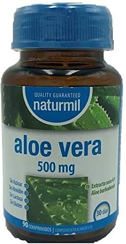 NATURMIL Aloe Vera 500 mg limpieza de colon, pack de 2 X 90 comprimidos, para desintoxicar el organismo, para consumo diario, contra el estreñimiento limpiando los intestinos, efecto DETOX