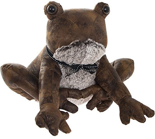 Luxury Faux Leather Frog Door Stop with Ribbon Bow & Fluffy Chest - Novelty Character Doorstop