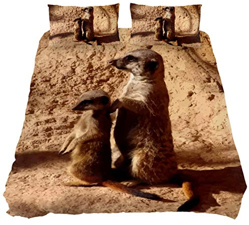 Eslifey 3-teiliges Bettwäsche-Set mit niedlichem Erdmännchen, mit 2 Kissenbezügen, 180,3 x 210,8 cm
