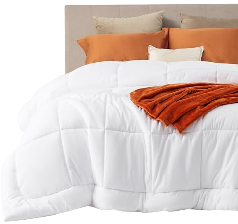 Bedsure Comforter Duvet Insert - Quilted Comforters King Size, All Season Duvet, GentleSoft Down Alternative Bedding Blanket, with 8 Tabs, Gifts for Women/Men, White, King 90 x 102 Inches
