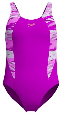 Speedo Girls Hyperboom Splice Muscleback Swimsuit | Swim Training |Chlorine Resistant | Quick Drying | Stretch Fabric | Comfort Fit, Diva, 9-10