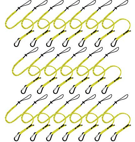 BearTOOLS Tool Lanyard with Buckle Strap - Clip Bungee Cord - Heavy Duty Screw Locking Carabiner - Fall Protection and Safety - Adjustable Loop End - Tough Tether - Construction - 20PK
