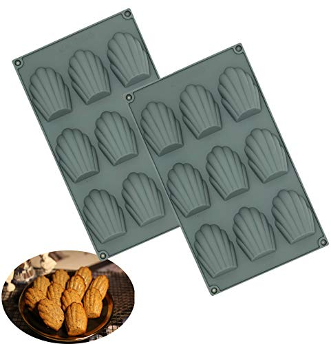 Lot de 2 Silicone Moule à Gâteau, Madeleine Moulle de Cuisson à 9 Trous, Antiadhésifs Pâtisserie Plaque pour Mousse Chocolat Gâteau Pudding(Gris carbone)