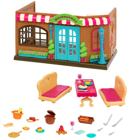Li’l Woodzeez 31-teiliges Italienisches Restaurant Set mit Zubehör – Möbel, Essen, Dekoration, Geschirr und mehr – Spielzeug für Kinder ab 3 Jahren