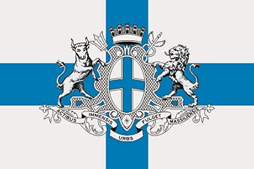 U24 Drapeau de Marseille avec armoiries - Qualité supérieure - 30 x 45 cm