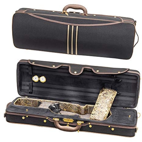 MI&VI Professioneller Hartschalenkoffer für Violine 4/4 (volle Größe), luxuriöse Seideninnenseite, hochdichter Schaumstoff, leicht, längliche Form, verstellbare Gurte, Hygrometer, Thermometer, Schwarz
