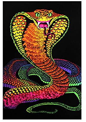 Cobra Coiled Glow in the Dark Fluoreszierendes Ultraviolett psychedelisches Retro-Leinwand-Poster, Schlafzimmer-Dekoration, Sport-Landschaft, Büro, Raum-Dekoration, Geschenk, 60 x 90 cm, ohne Rahmen: