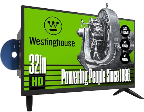 Westinghouse 32 Inch TV with DVD Player Built in, HD LED Small Flat Screen Non-Smart Television DVD Combo, RV Camper, Works with Fire Stick, Roku, Apple TV, TiVo, Xumo, and Streaming Devices.