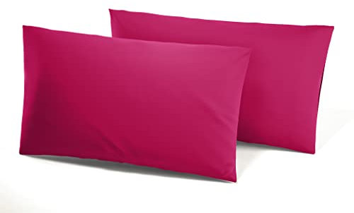 Federe (2 pezzi) Guanciale Letto 52x82 cm Con Bottoni in Cotone (Fucsia)