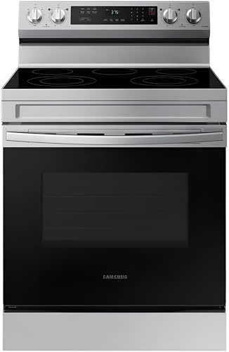 Samsung NE63A6311SS 30″ 6.3 cu ft Freestanding Electric Range with Wi‑Fi, Rapid Boil, 5‑Element Smoothtop, Self & Steam Clean – Stainless Steel