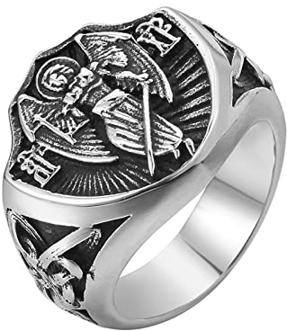 Erzengel St. Michael Religion Amulett Titan Stahl Herren Ringe Punk Hip Hop für Mann Freund Biker Schmuck Kreativität Geschenk