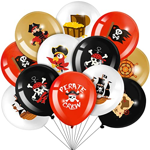 Harrycle 45 Stück Piraten Party Luftballons Latex Luftballons Set Runde Ballons Karibische Schädel Piratenschiff Ballons für Themen Partys Geburtstag Deko Halloween Zubehör