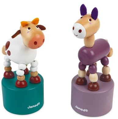Janod Taschen-Kuh und Esel Push-Up-Puppe