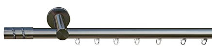 tilldekor Innenlauf Gardinenstange nach Maß, Boston 1-läufig, edelstahl-optik, 20mm Durchmesser, auf Maß gefertigt, 100 cm, inkl. Trägern und Endstücken