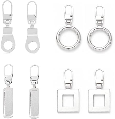 DHER Zipper Reißverschluss Metall Reißverschlusslaschen Pull Abnehmbar Reißverschluss 8 Stück Reißverschlussabzieher, abnehmbarer Reißverschlusskopf Ersatz-Reißverschlusskopf Gepäck Reparatur (Silber)