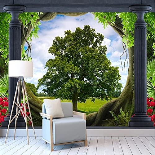 XAONUO Arbres Papier Peint Photo 3D Optique Arbres Plantes Vert Trompe L Oeil | Déco Mural Tableaux Muraux Photo 400X280Cm Mural Décor Motif Poster Géant Stickers Muraux Optique Fond Effet