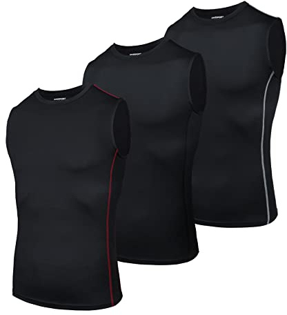 AMZSPORT Men's Compression Baselayer Tank Top Cool Sleeveless Sport Shirts Quick Dry Vest for Running Gym Cycling Training