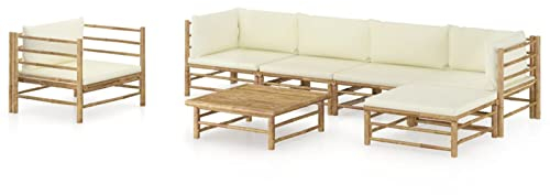 Keketa Homgoday Bambus-Lounge-Set mit cremeweißen Kissen | Outdoor-Gartenmöbel | 65x70x60 cm | Entspannung im Freien