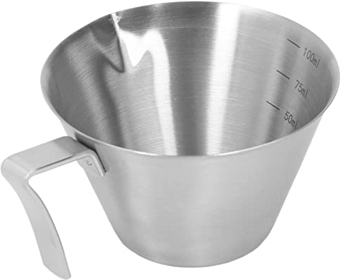 Taza Medidora de 100 Ml con Asa, Taza Medidora de Café de Acero Inoxidable, Práctica Taza Medidora de Líquidos, Taza Medidora de Barra Plateada con Pico para Leche, Té Y Bebidas