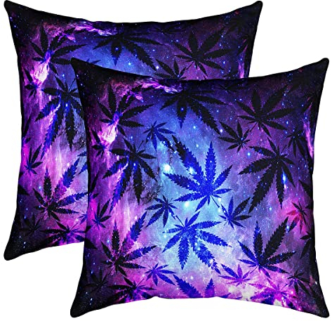 Marihuana Blatt Kissenbezug 40x40cm Teens Cannabis Galaxy 2er-Set Kissenbezug Marihuana Weed Blatt Dekokissen Sanft Chic Lila Blau Sofakissen Couchkissen Bett Auto Stuhl Garten Decor