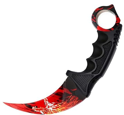 Generisch Hochwertiges 19cm CSGO Karambit Messer Übungsmesser Trainingsmesser Real-Life-Sammlung Jagd Survival Outdoor Counter-Strike Global Offensive Jagdmesser Knife (Red Dragon [Scharf!])