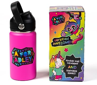 A FOR ADLEY Merch Official Product Adley's Super Cold and Colorful Neon Rainbow Water Bottles For Fun, School, Travel or Anytime You Would Want a Cold Drink (Neon Pink)