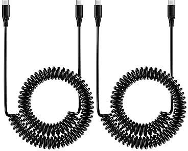 USB C to USB C Coiled Cable 3FT, PD C-Type Fast Charging Cord Retractable Data Syncing Wire for iPhone 15 Pro Max Pixel 8 Pro 8 7a 7 6a 5 XL, Galaxy S24 Ultra, Moto, LG, Extension Spring USBC Cable