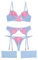 Aranmei Lingerie Set for Women 4 Piece Lingerie Set with Floral Embroidered Lace Sheer Underwire Bra with G-String Thigh Bands with Garter Belt Lingerie Set, Blue Pink, XS