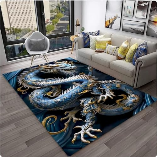 MYobu Drachen Mythos Kunst 3D Teppich, Rot, 80x120cm, Anti-Rutsch, Wohnzimmer, Schlafzimmer, Küche