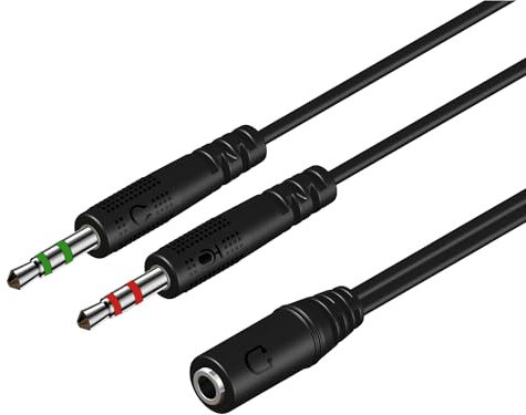 Headphone Mic Splitter 3.5mm Jack Audio Mic Adapter Aux CTIA 3.5mm Female to 2 Dual 3.5mm Male Y Headset Microphone Splitter Cable for Gaming Headset Earphone Speaker to PC Laptop Desktop PS4-25cm
