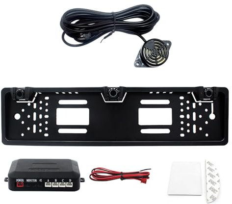 KAOLALI 3 Sensors Parking Sensors Kit with Car Number Plate, Punch-Free Car Parking Sensors Kit, Reversing Sensors Audio Buzzer Alarm, Easy to Install