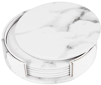 Dariokki 6 ST¨¹CKE PU Leder Marmor Untersetzer Getr?Nk Kaffee Tasse Matte Leicht zu Reinigen Tischsets Runde Tee Pad Tisch Pad Halter -2