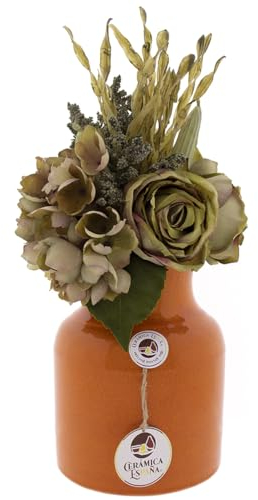 CERÁMICA ESPAÑA | Jarrón Decorativo | Jarrón de Barro | Jarrón cerámica | Jarrón Flores | Florero | Plumero decoración | Jarrón para Flores Naranja - Modelo D04 | 15x15x20 cm