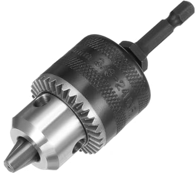 sourcing map Drill Chucks, 3/8-24UNF Threaded 0.6-6.5mm Capacity with Chuck Key Hex Shank for Electric Impact Corded Cordless Drill