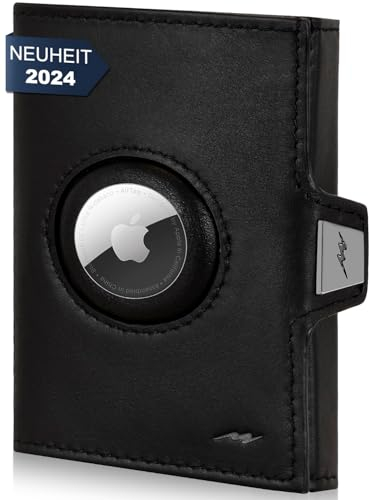 Marc Peter® Jupiter Airtag Portafoglio in vera pelle con scomparto per monete, piccolo portafoglio da uomo con RFID | Apple Airtag Mini portafoglio per uomini | porta carte di credito fino a 11 carte