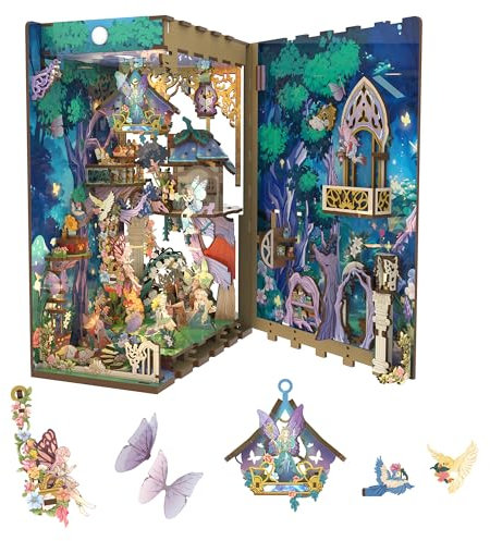 Tonecheer x British Library DIY Book Nook Kit: Shakespeare 3D-Holzpuzzle für Erwachsene, Miniatur-Haus-Kit, Booknook-Bücherregal-Einsatz, Dekor mit LED-Leuchten Geschenkidee für Bibliophiles