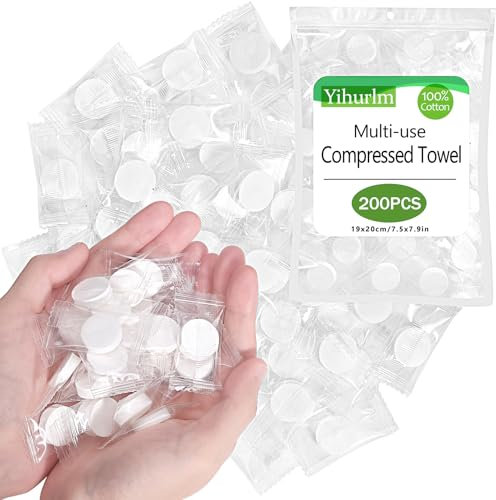 PLMMOUT Komprimierte Handtücher,200PCS Tragbare komprimierte Handtuchtabletten,Mini komprimierte Münztücher,Komprimierte Baumwoll-Münztücher für Reise Camping Sport,Haus Hand Wipes