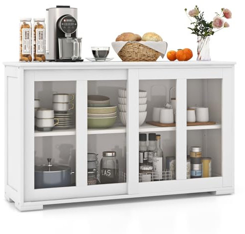 COSTWAY Aparador Cocina Armario de Baño Multiusos Gabinete Lateral con Puertas Correderas (Blanco Puro)