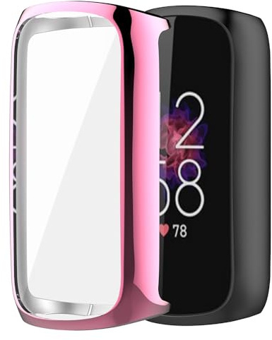 Hülle für Fitbit Luxe Schutzfolie Schutzhülle, Silicone TPU Displayschutz Case Cover, Anti-Kratz Anti-Staub Schutz Gehäuse für Fitbit Luxe (Pink)