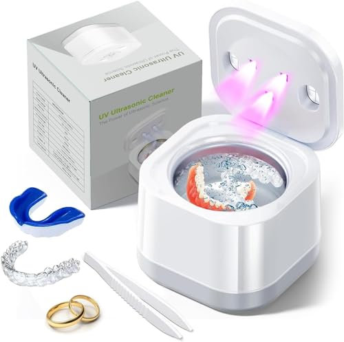 Xuaobamm Ultrasonic U-V Retainer Cleaner Machine, 45kHz Ultrasonic Cleaner for Dentures, Retainer, Mouth Guard, Aligner, Toothbrush Head, 200ML Ultrasonic Cleaning Machine for All Dental Appliances